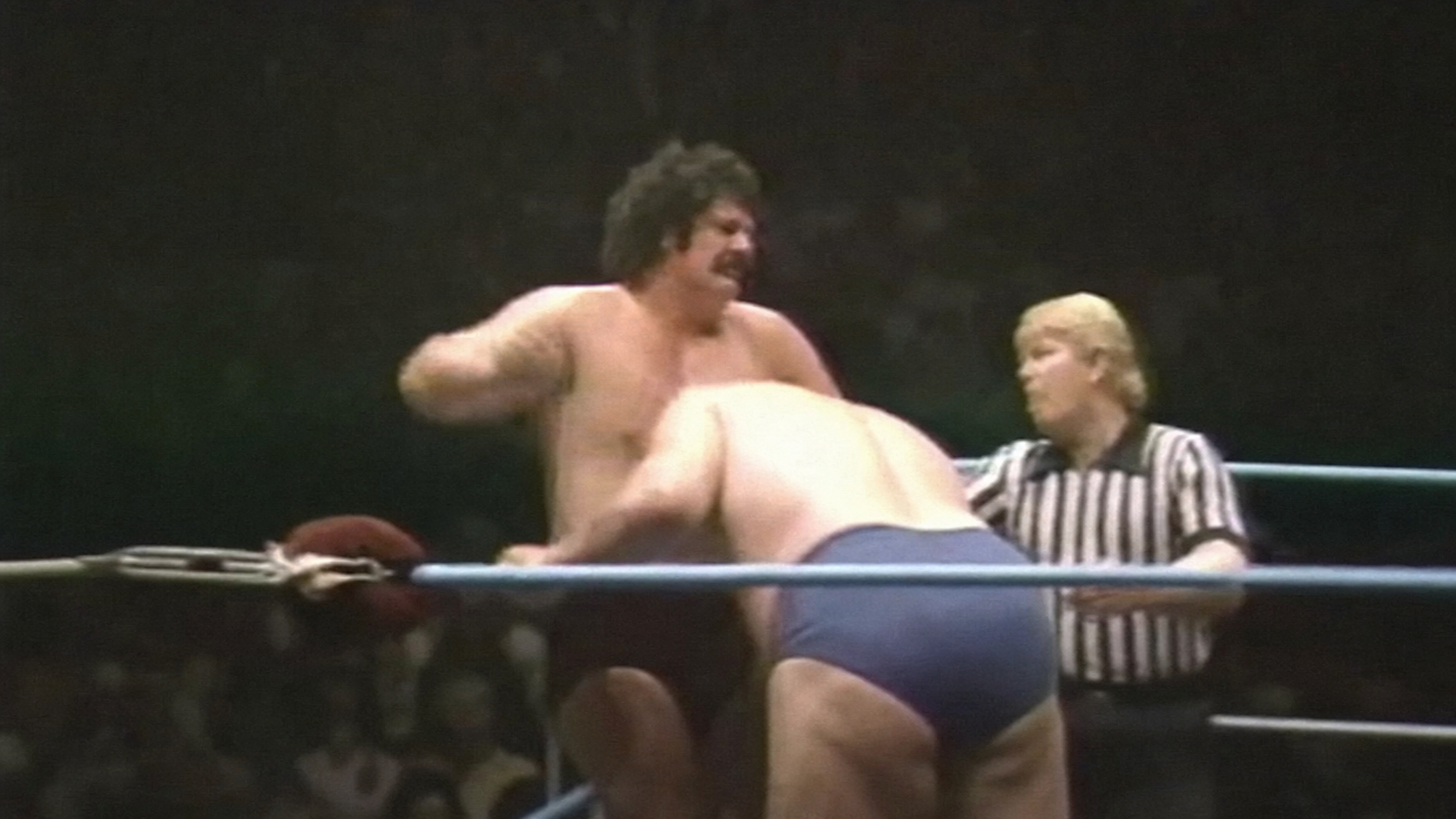 Blackjack Mulligan and Andre the Giant locked in battle during their 1982 program on the WWF MSG Network broadcast of June 5, 1982 - the best-preserved footage from this rivalry. The confirmed bodyslam occurred at the Philadelphia Spectrum on September 18, 1982, during a six-man tag match filmed for the PRISM Network; as no dedicated footage of that specific moment has been isolated, this MSG broadcast serves as the definitive visual record of their 1982 confrontation.