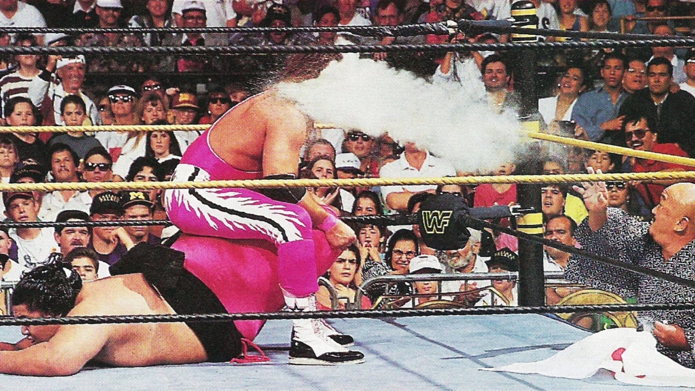 Mr. Fuji threw salt into Bret Hart's eyes at WrestleMania IX on April 4, 1993, as Hart had Yokozuna locked in the Sharpshooter, turning one of wrestling's oldest shortcuts into a world title-changing moment. It was cheap, theatrical, and impossible to miss, exactly the kind of heel cheating that once made fans furious.
