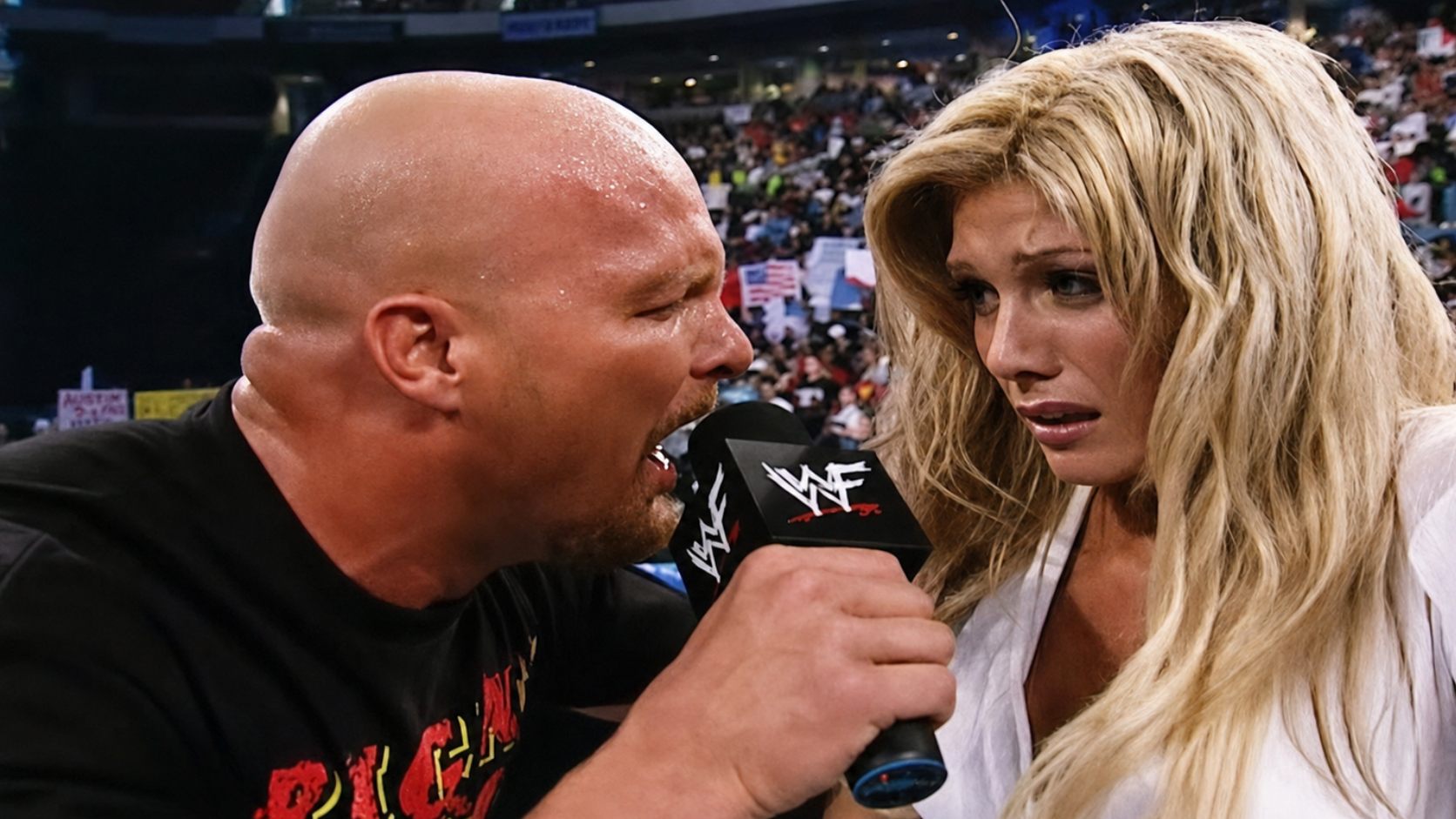 Stone Cold Steve Austin berated Torrie Wilson in the ring during the September 20, 2001 episode of WWF SmackDown, yelling at her over her clothing and her association with Tajiri. Wilson later maintained she had barely spoken two words to Austin off camera, making Debra Marshall's subsequent confrontation one she never anticipated. 