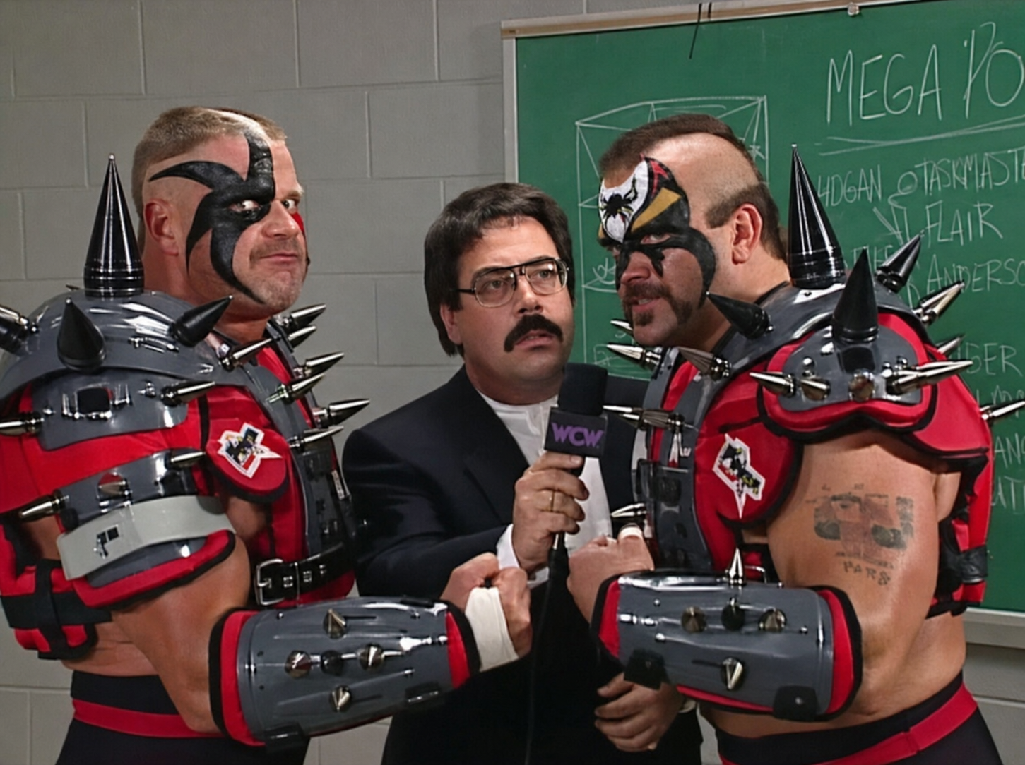 Animal and Hawk, the Road Warriors, during their WCW run in the mid-1990s. Vince Russo inherited legends like the Road Warriors when he arrived in WCW, admitting the creative challenge of booking Hall of Fame talent whose best years were already behind them. 