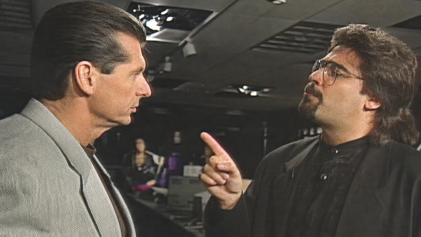 Vince McMahon and Vince Russo backstage during their WWF run together, the partnership that produced the Attitude Era and changed professional wrestling forever. 