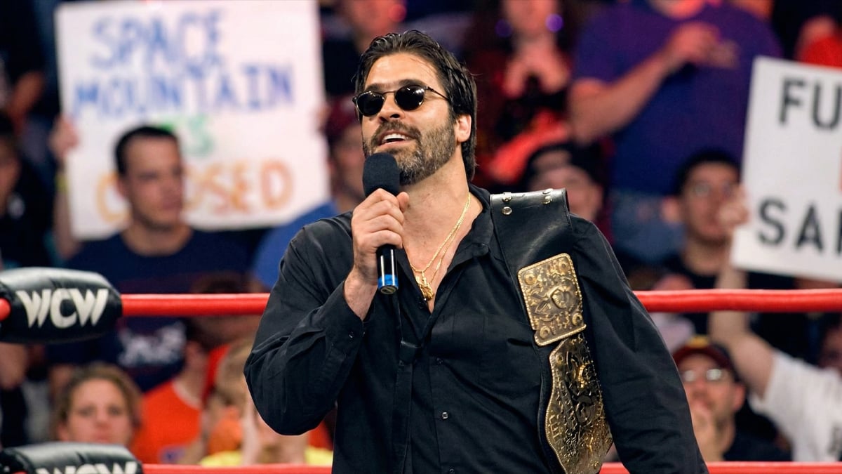 Vince Russo with the WCW Championship during his controversial on-screen run in World Championship Wrestling in 2000, a chapter of his career he looks back on with little fondness. When asked if he would do it all over again, his answer was unequivocal. 