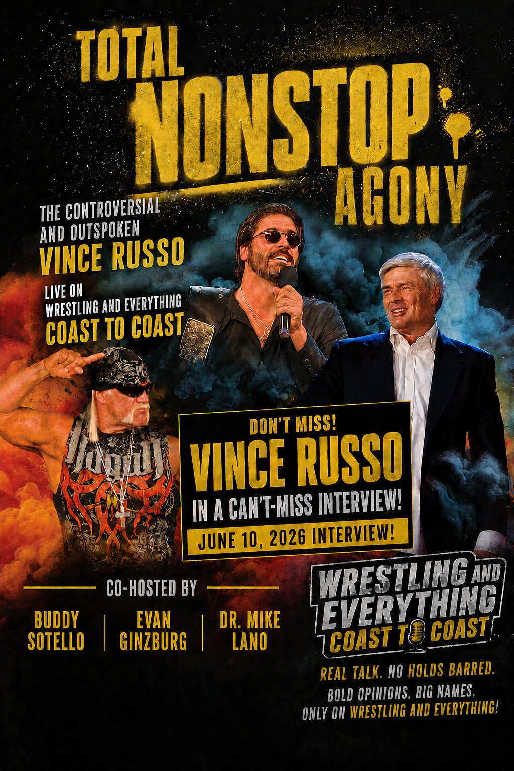 Vince Russo promotes his new book Total Nonstop Agony: The Rise and Fall of TNA, available July 14, 2026.