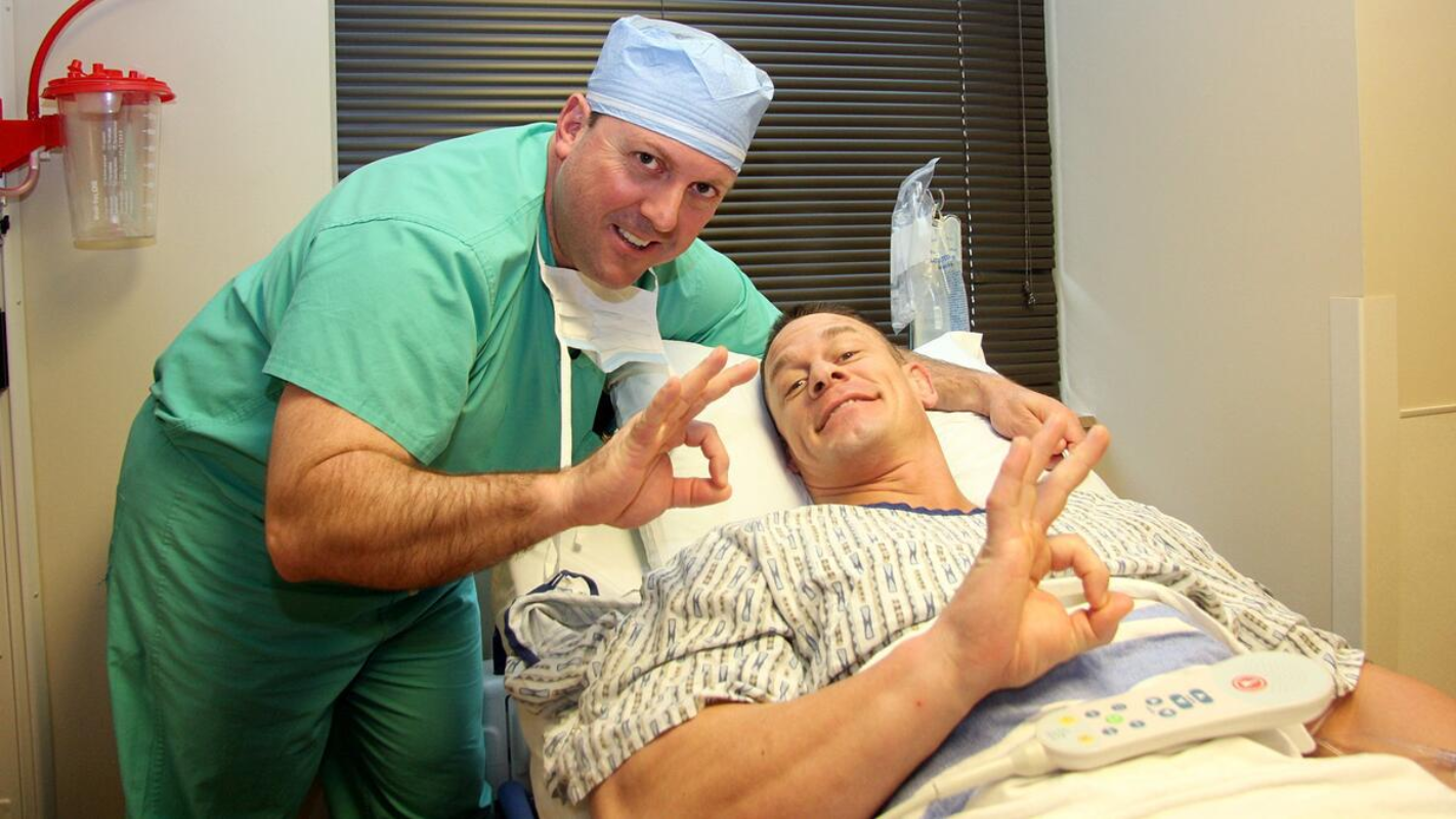John Cena's Real Fight: 8 Injuries That Almost Ended Him John Cena recovering following shoulder surgery in early 2016