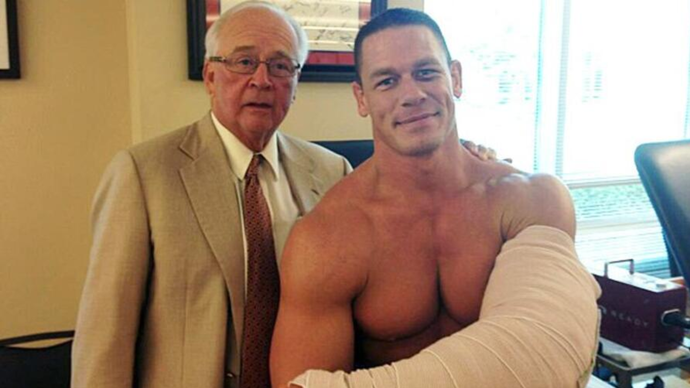 John Cena's Real Fight: 8 Injuries That Almost Ended Him John Cena recovering after his second tricep surgery in late 2023