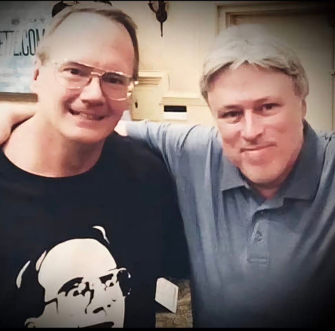 Mike Mooneyham with wrestling personality Jim Cornette, one of many industry figures who built a professional relationship with Mooneyham over decades of coverage.