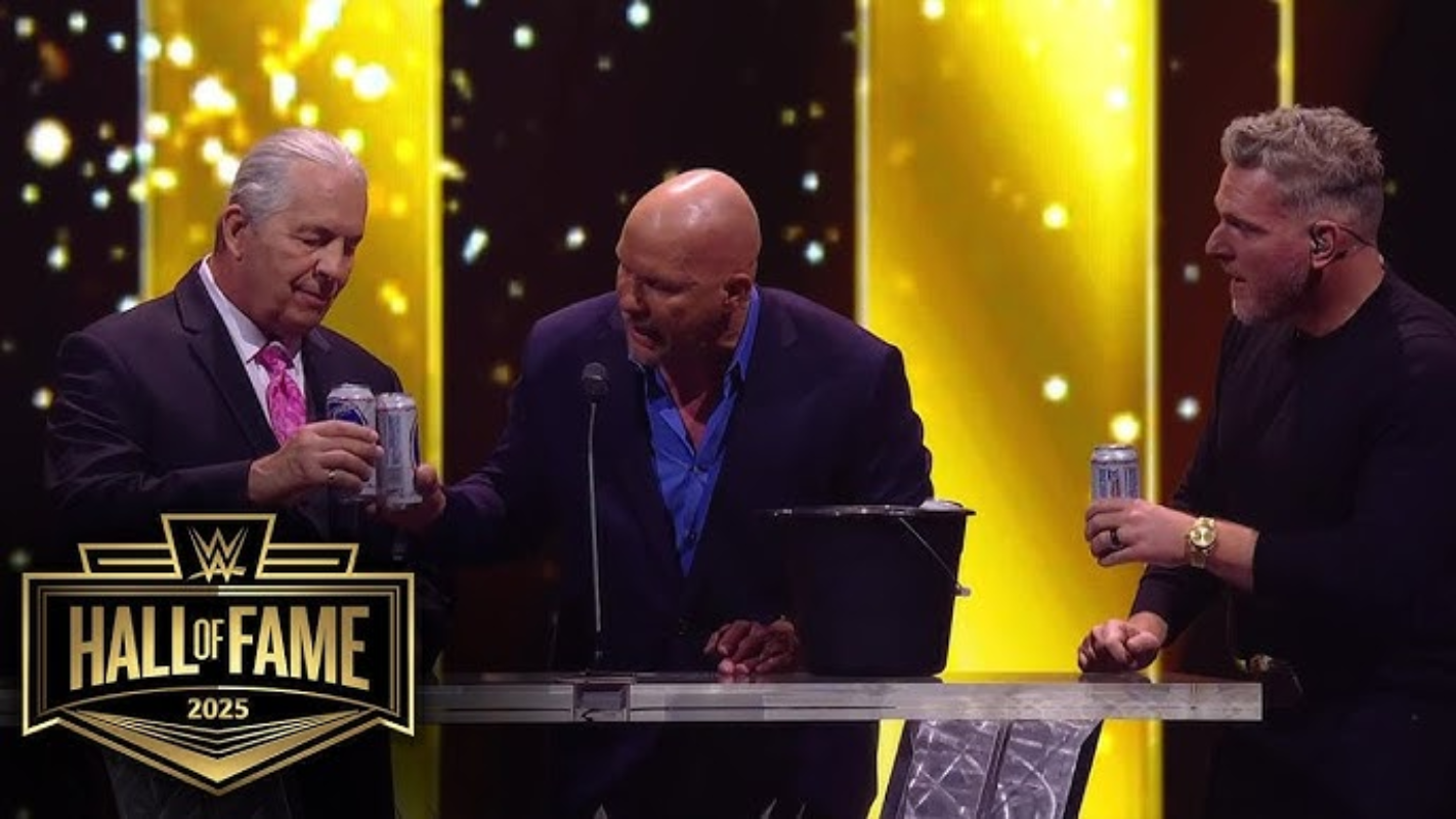 Stone Cold Steve Austin inducted Bret Hart into the WWE Hall of Fame in 2006 at the Rosemont Theatre.