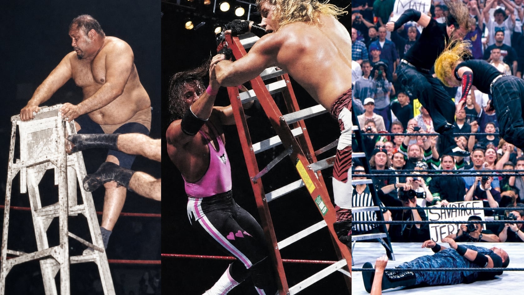 From Dan Kroffat and Tor Kamata's 1972 Calgary debut to Bret Hart and Shawn Michaels' pioneering bout and the six-man tag team clash between Edge, Christian, The Dudley Boyz, and The Hardy Boyz at WrestleMania 2000, the ladder match has evolved into one of wrestling's most dangerous traditions.