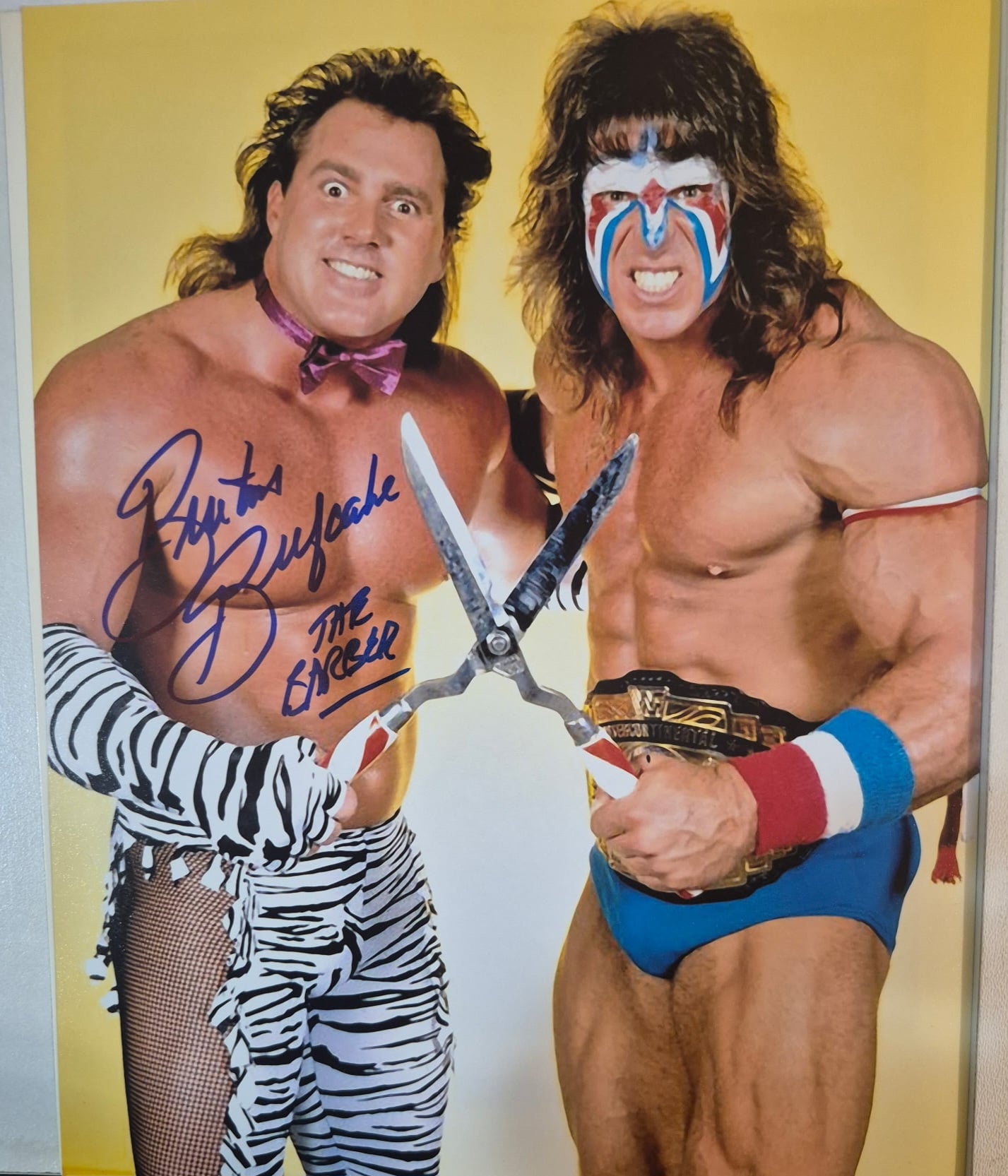 Brutus the Barber Beefcake Signed WWF 8x10 Photo Autograph (with Ultimate Warrior)