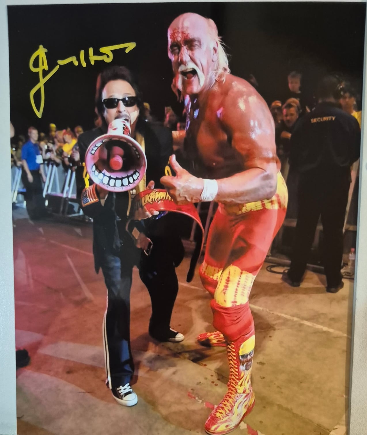 Jimmy Hart Signed WWF 8x10 Photo Autograph (pictured with Hulk Hogan)