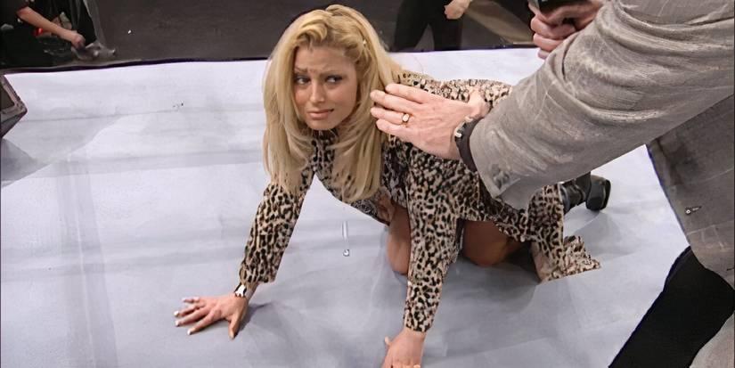 Vince McMahon orders Trish Stratus to crawl and bark during the March 5, 2001, episode of Monday Night RAW
